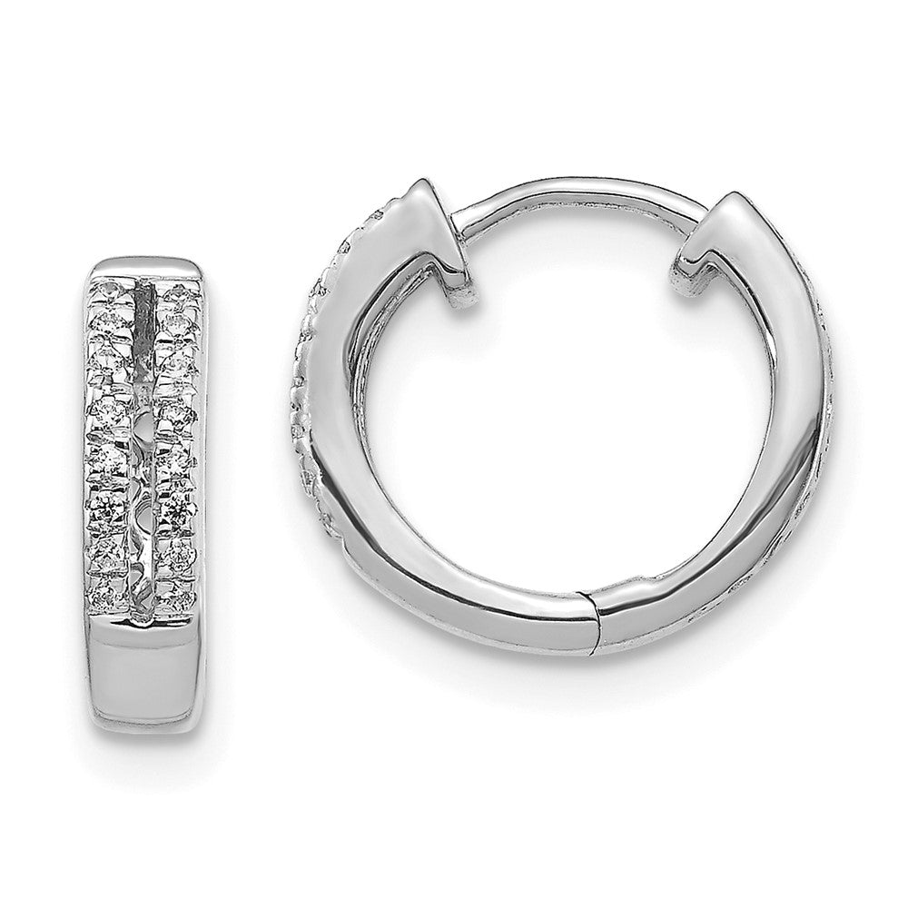 Solid 14k White Gold Simulated CZ Hinged Round Hoop Earrings