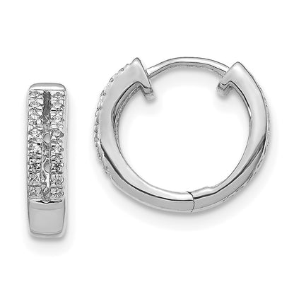 Solid 14k White Gold Simulated CZ Hinged Round Hoop Earrings