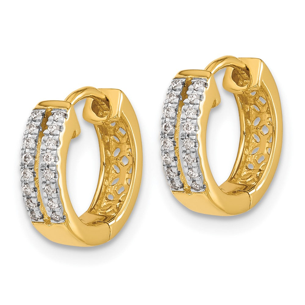 Solid 14k Yellow Gold Simulated CZ Hinged Round Hoop Earrings