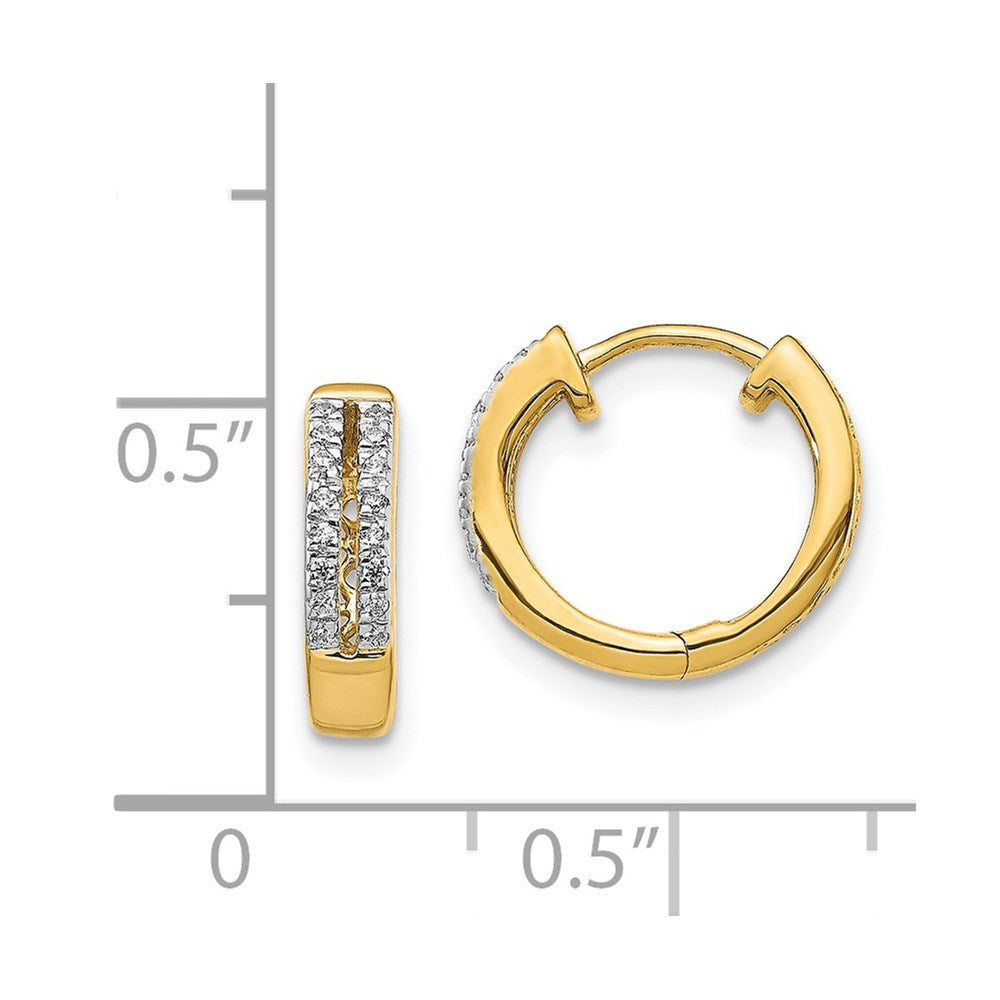Solid 14k Yellow Gold Simulated CZ Hinged Round Hoop Earrings