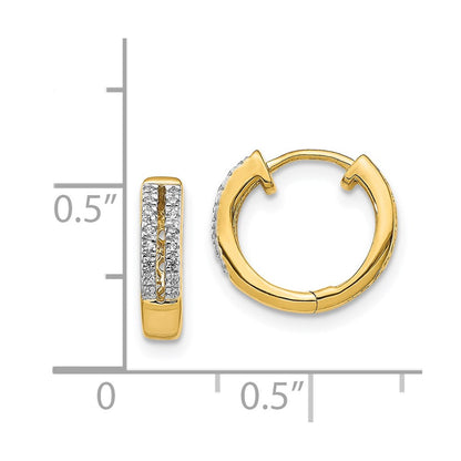 Solid 14k Yellow Gold Simulated CZ Hinged Round Hoop Earrings