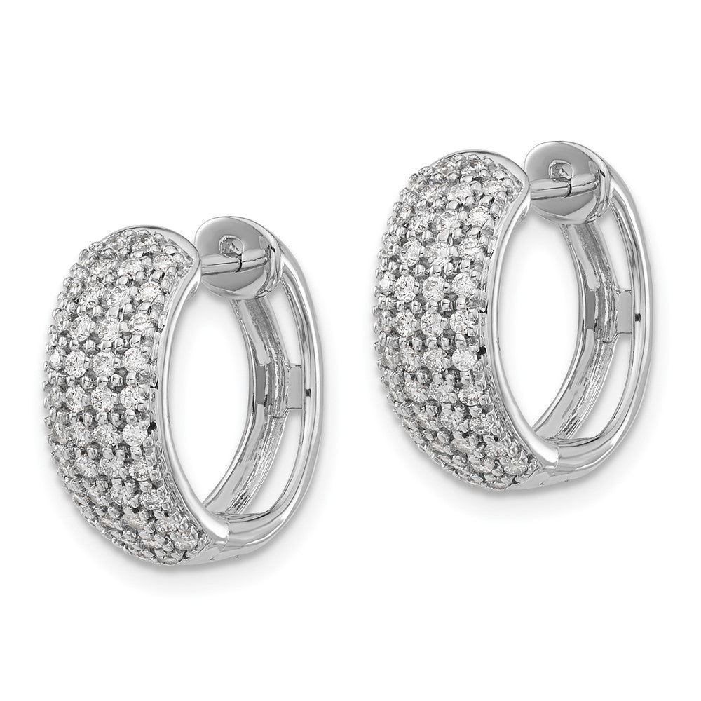 Solid 14k White Gold Simulated CZ Hinged Hoop Earrings