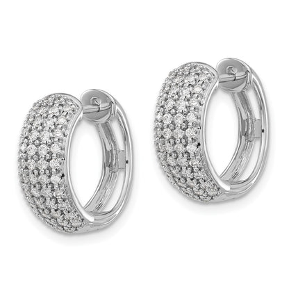 Solid 14k White Gold Simulated CZ Hinged Hoop Earrings