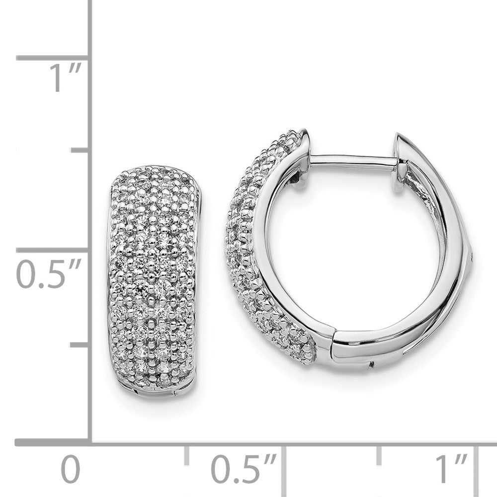 Solid 14k White Gold Simulated CZ Hinged Hoop Earrings