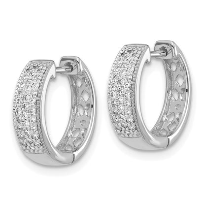 Solid 14k White Gold Simulated CZ Hinged Hoop Earrings