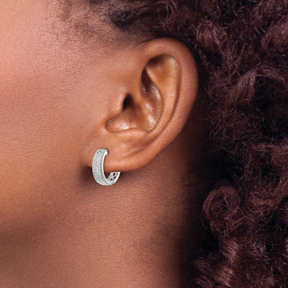 Solid 14k White Gold Simulated CZ Hinged Hoop Earrings