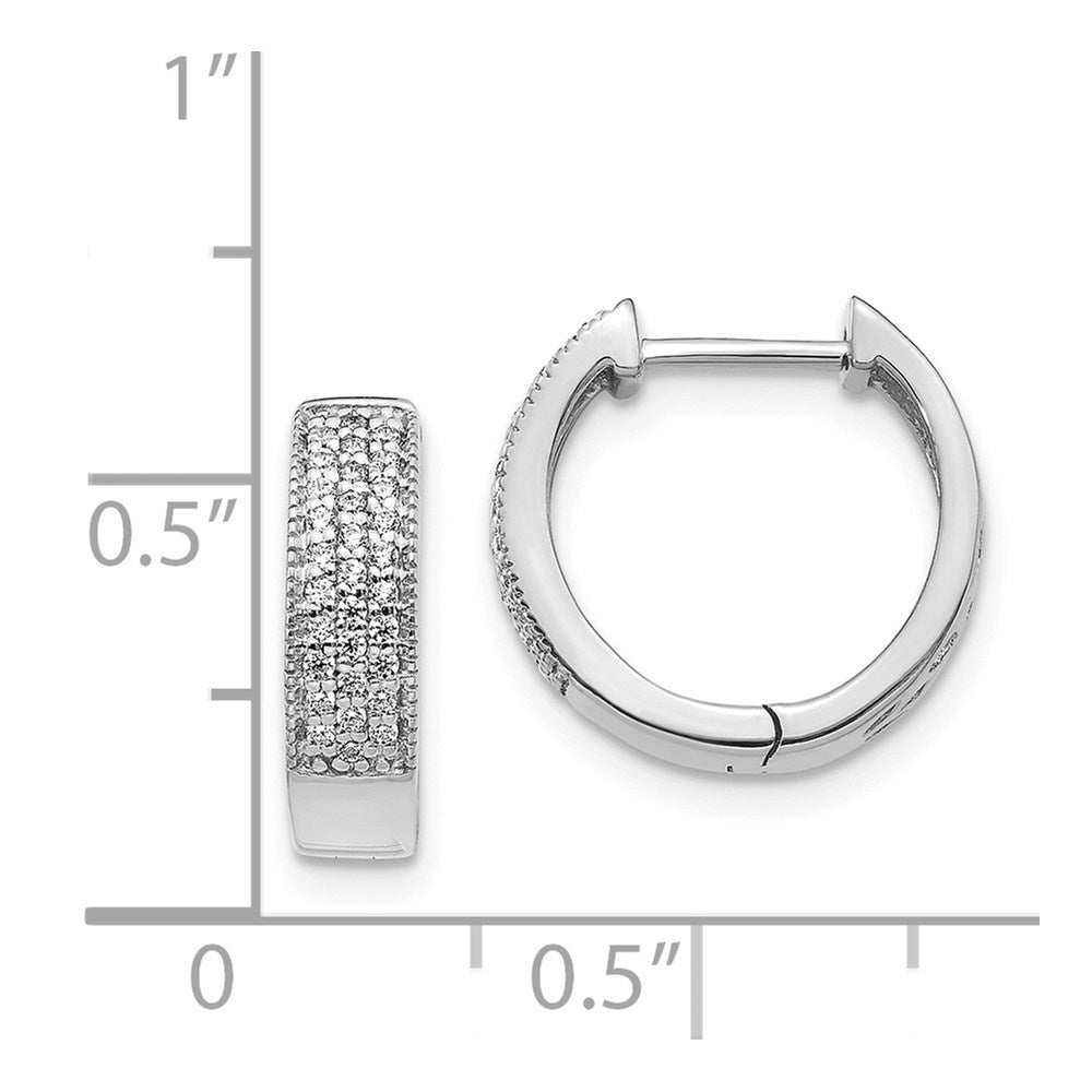 Solid 14k White Gold Simulated CZ Hinged Hoop Earrings