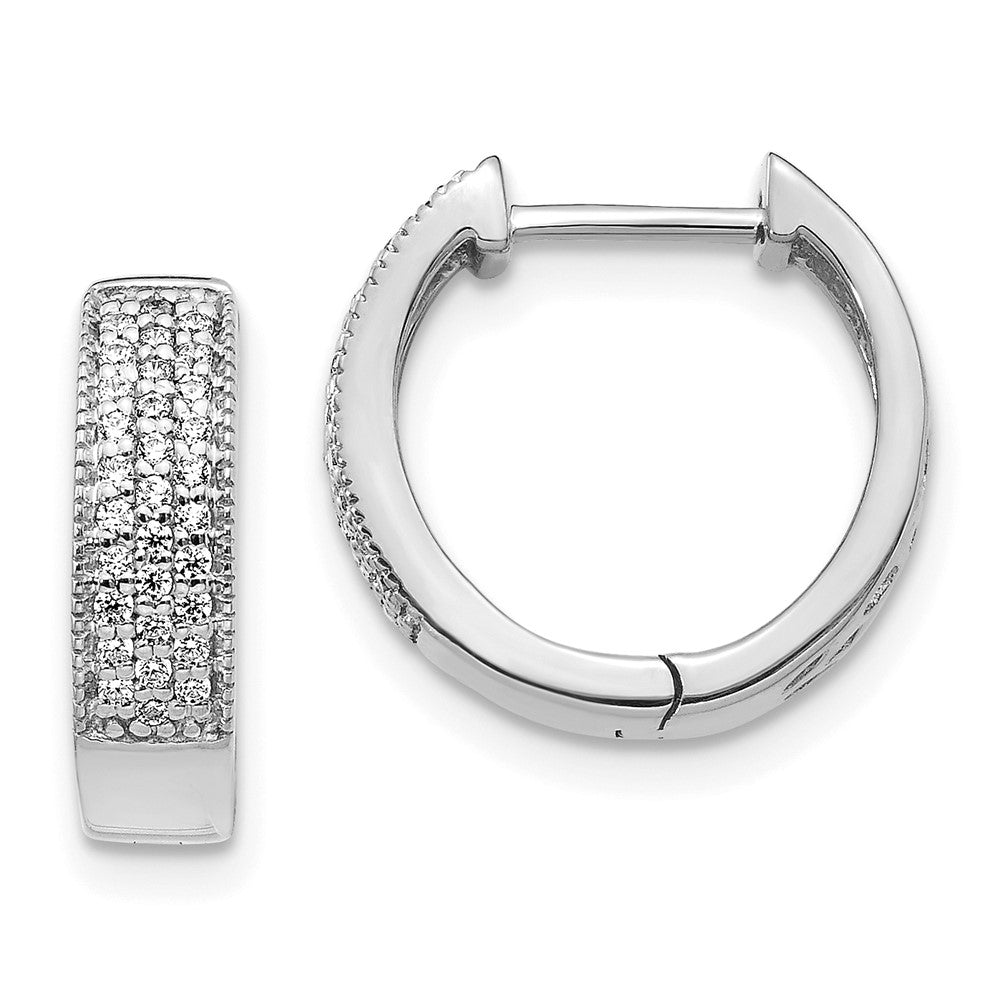 Solid 14k White Gold Simulated CZ Hinged Hoop Earrings