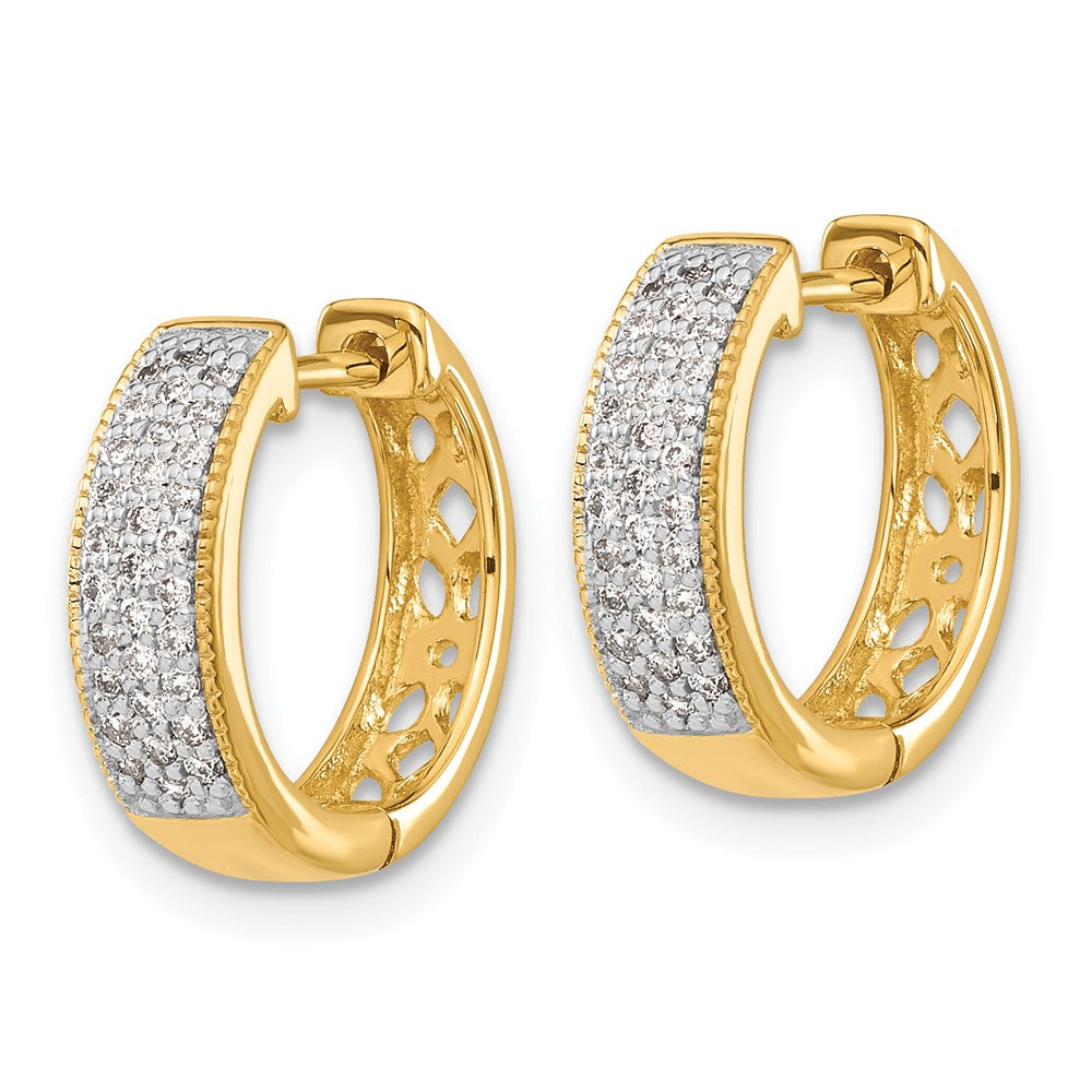 Solid 14k Yellow Gold Simulated CZ Hinged Hoop Earrings