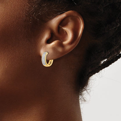 Solid 14k Yellow Gold Simulated CZ Hinged Hoop Earrings