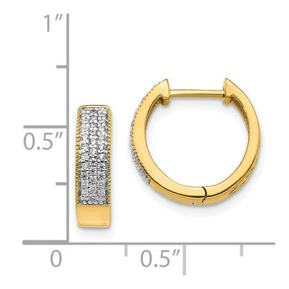 Solid 14k Yellow Gold Simulated CZ Hinged Hoop Earrings
