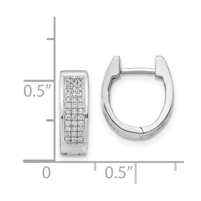 Solid 14k White Gold Simulated CZ Small Hinged Oval Hoop Earrings