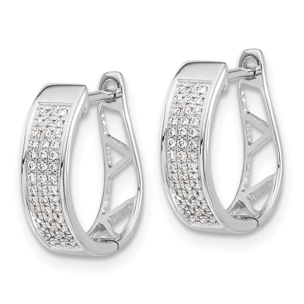 Solid 14k White Gold Simulated CZ Hinged Oval Hoop Earrings