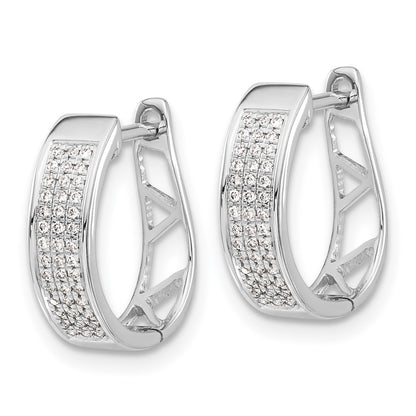 Solid 14k White Gold Simulated CZ Hinged Oval Hoop Earrings