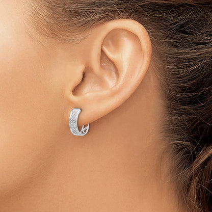 Solid 14k White Gold Simulated CZ Hinged Oval Hoop Earrings