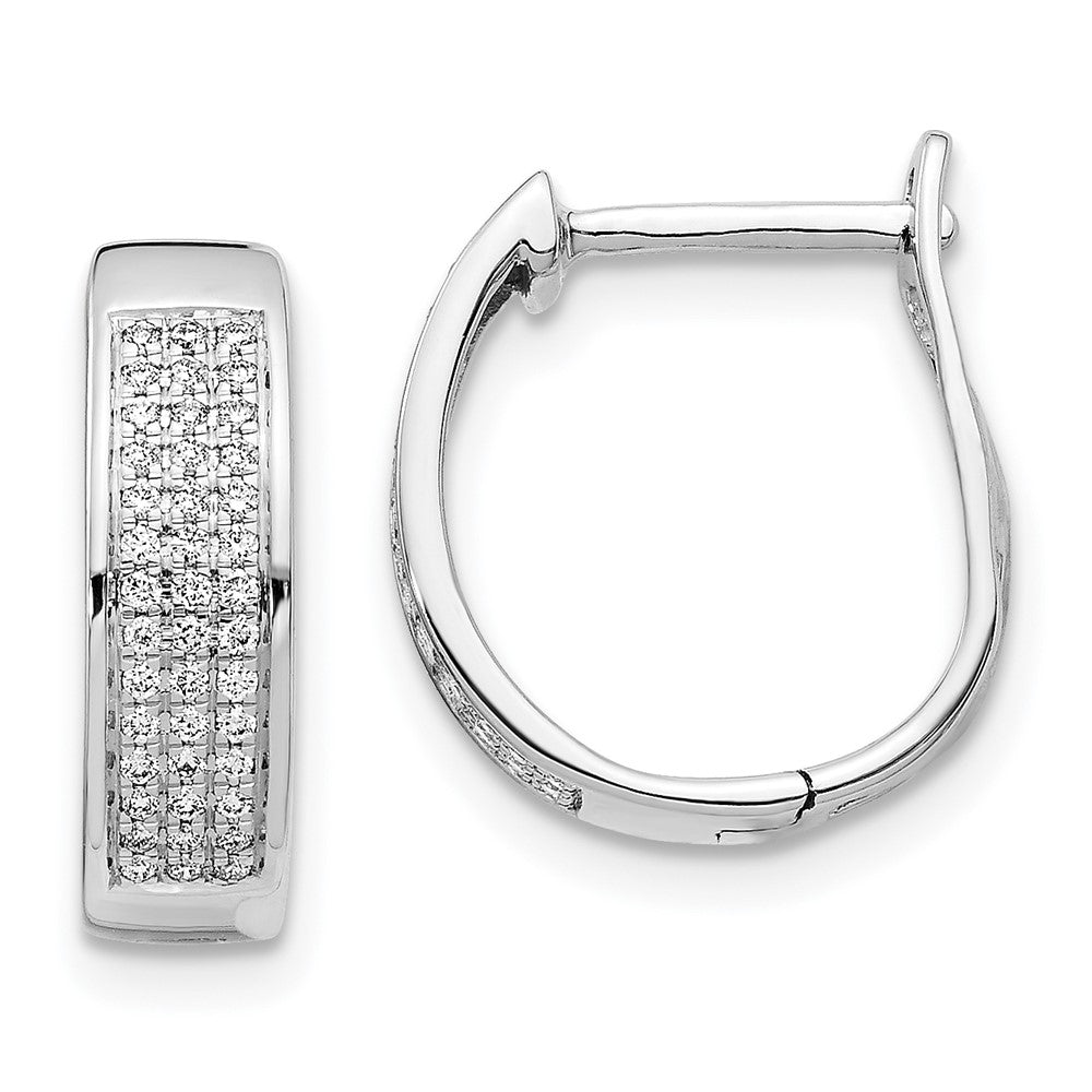 Solid 14k White Gold Simulated CZ Hinged Oval Hoop Earrings