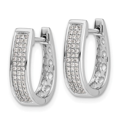 Solid 14k White Gold Simulated CZ Medium Hinged Oval Hoop Earrings