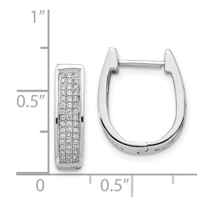 Solid 14k White Gold Simulated CZ Medium Hinged Oval Hoop Earrings