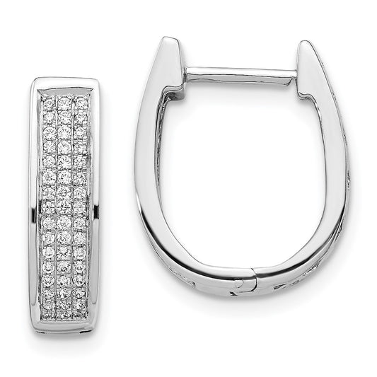 Solid 14k White Gold Simulated CZ Medium Hinged Oval Hoop Earrings
