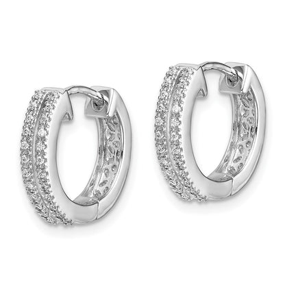 Solid 14k White Gold Simulated CZ Hinged Round Hoop Earrings