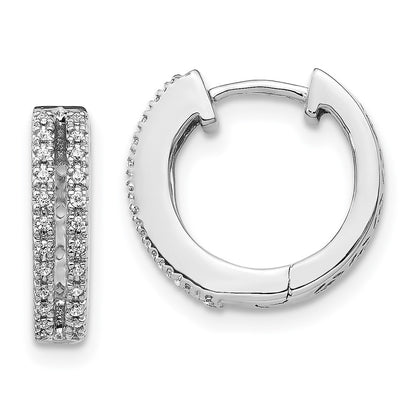 Solid 14k White Gold Simulated CZ Hinged Round Hoop Earrings