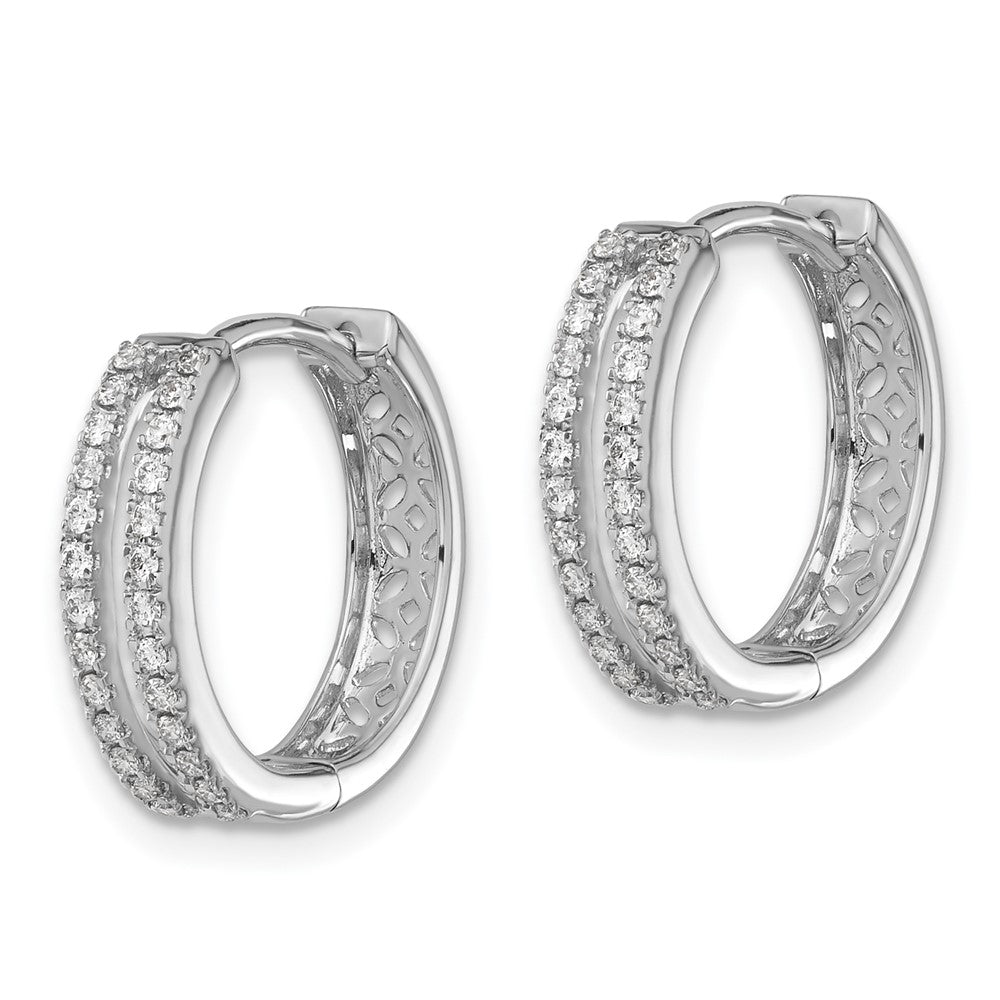 Solid 14k White Gold Simulated CZ Hinged Round Hoop Earrings