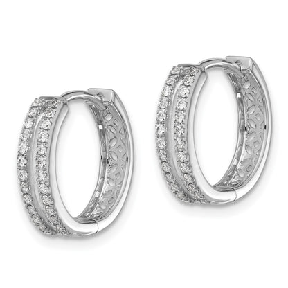 Solid 14k White Gold Simulated CZ Hinged Round Hoop Earrings