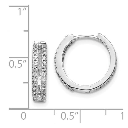 Solid 14k White Gold Simulated CZ Hinged Round Hoop Earrings