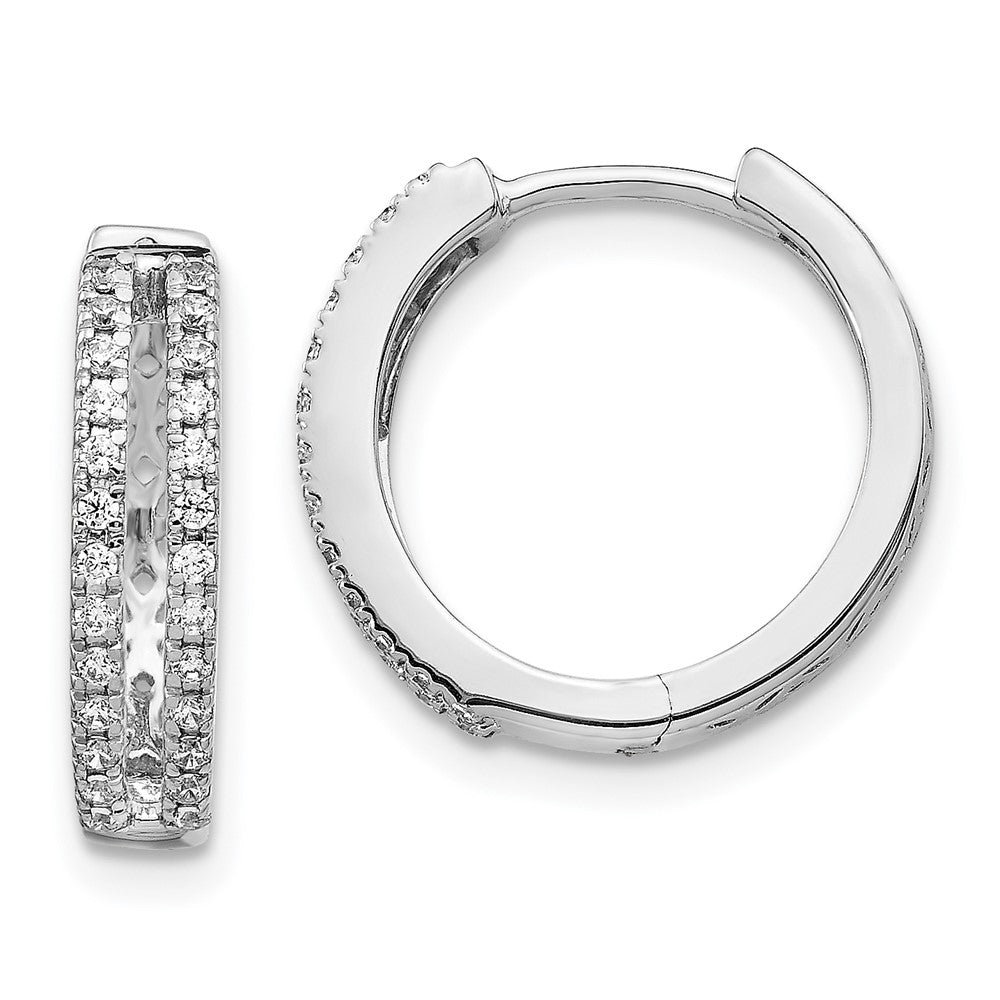 Solid 14k White Gold Simulated CZ Hinged Round Hoop Earrings