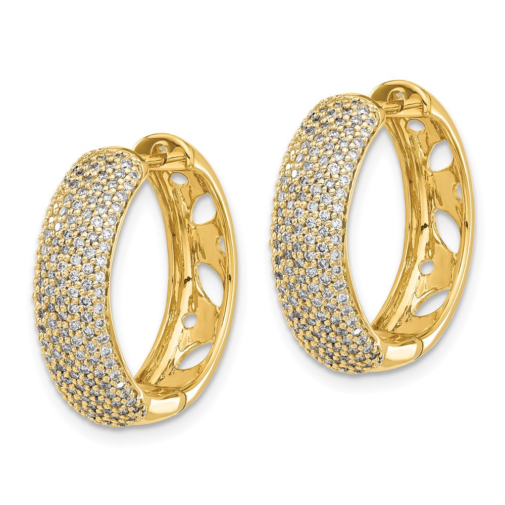 Solid 14k Yellow Gold Simulated CZ Hinged Hoop Earrings