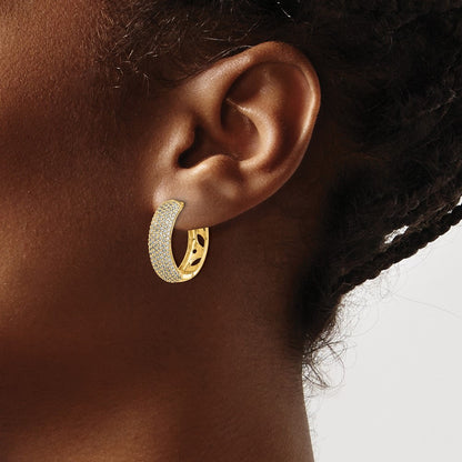 Solid 14k Yellow Gold Simulated CZ Hinged Hoop Earrings