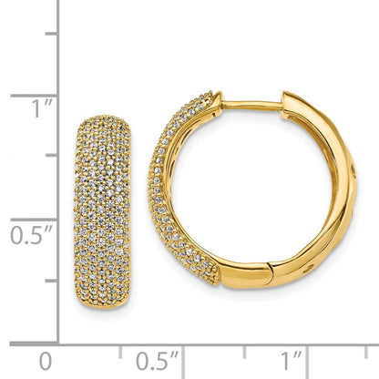 Solid 14k Yellow Gold Simulated CZ Hinged Hoop Earrings