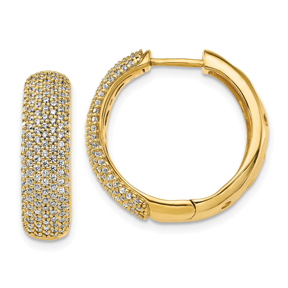 Solid 14k Yellow Gold Simulated CZ Hinged Hoop Earrings