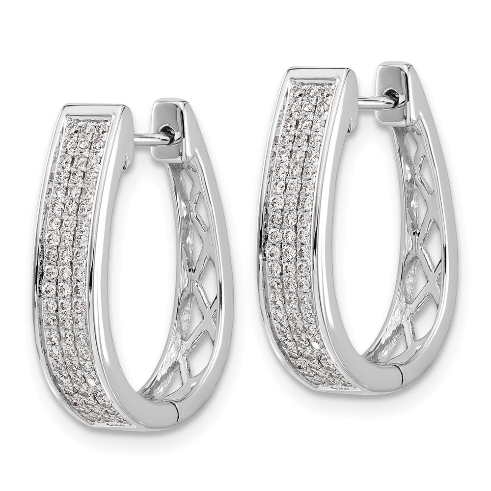 Solid 14k White Gold Simulated CZ Large Hinged Oval Hoop Earrings
