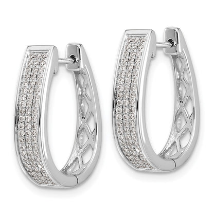Solid 14k White Gold Simulated CZ Large Hinged Oval Hoop Earrings