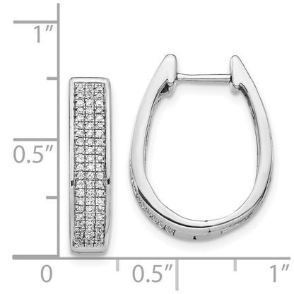 Solid 14k White Gold Simulated CZ Large Hinged Oval Hoop Earrings