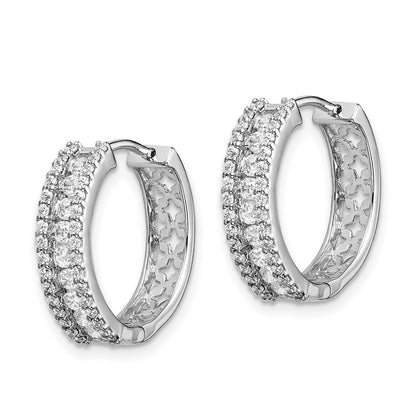 Solid 14k White Gold Simulated CZ Hinged Hoop Earrings