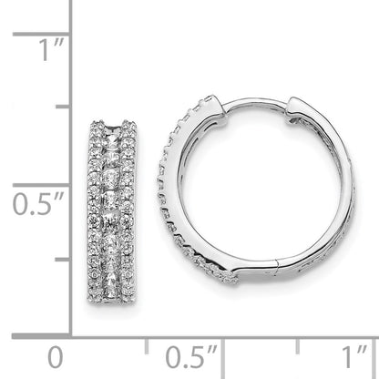 Solid 14k White Gold Simulated CZ Hinged Hoop Earrings