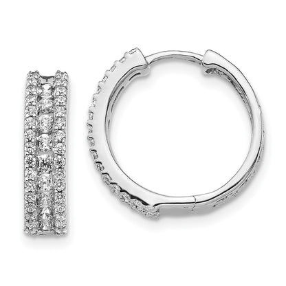 Solid 14k White Gold Simulated CZ Hinged Hoop Earrings