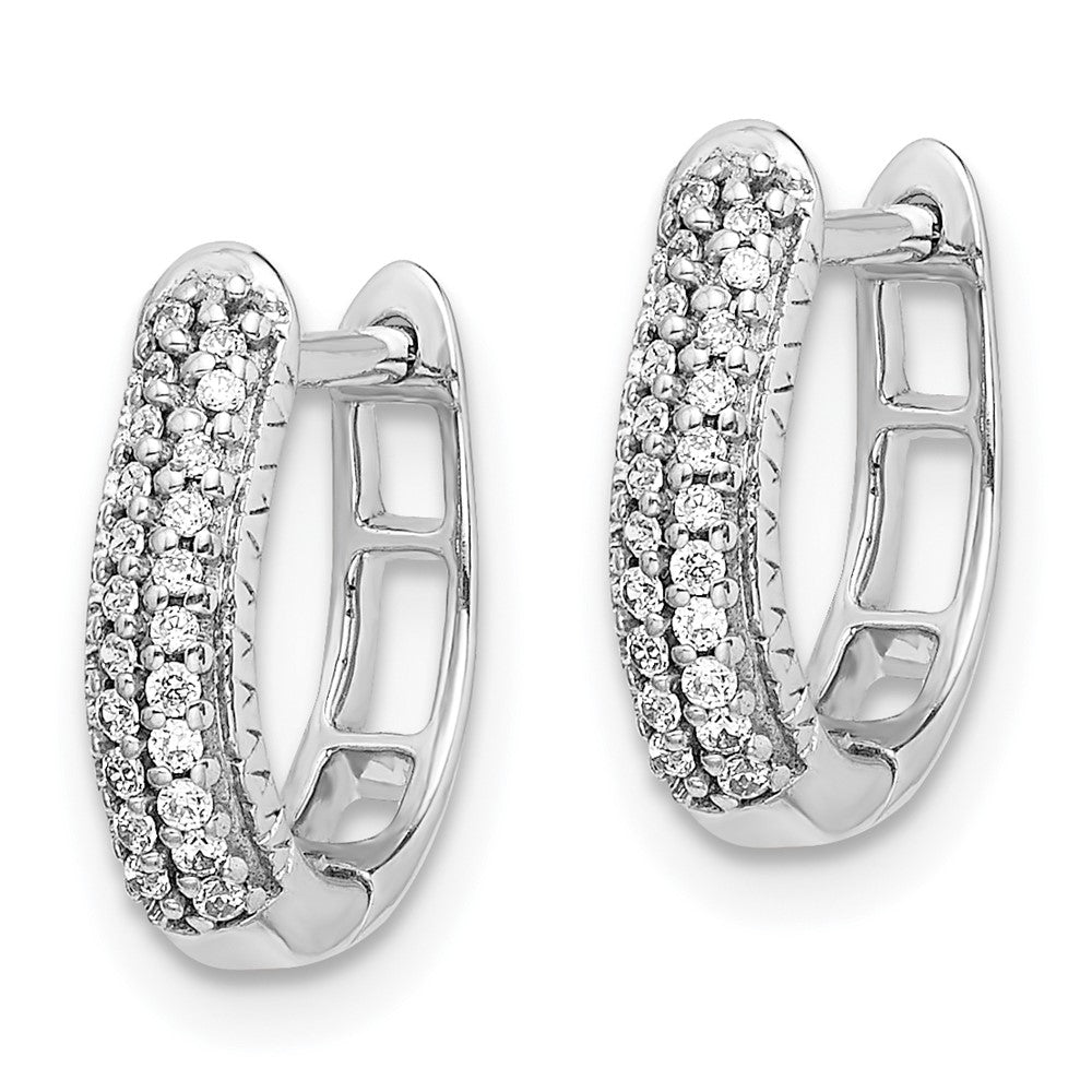 Solid 14k White Gold Polished Simulated CZ Hinged Hoop Earrings
