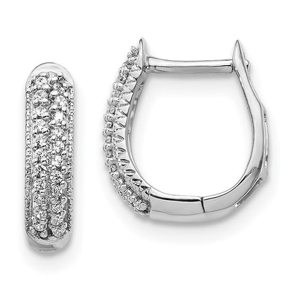 Solid 14k White Gold Polished Simulated CZ Hinged Hoop Earrings