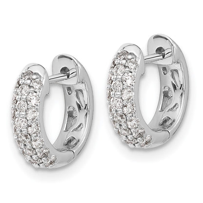 Solid 14k White Gold Simulated CZ Hinged Hoop Earrings