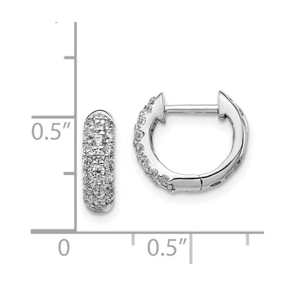 Solid 14k White Gold Simulated CZ Hinged Hoop Earrings