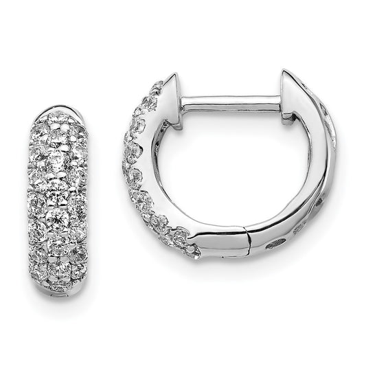 Solid 14k White Gold Simulated CZ Hinged Hoop Earrings