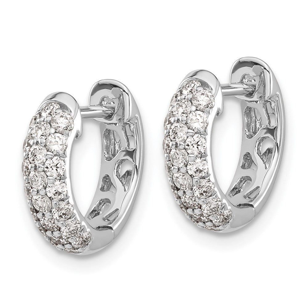 Solid 14k White Gold Simulated CZ Hinged Hoop Earrings