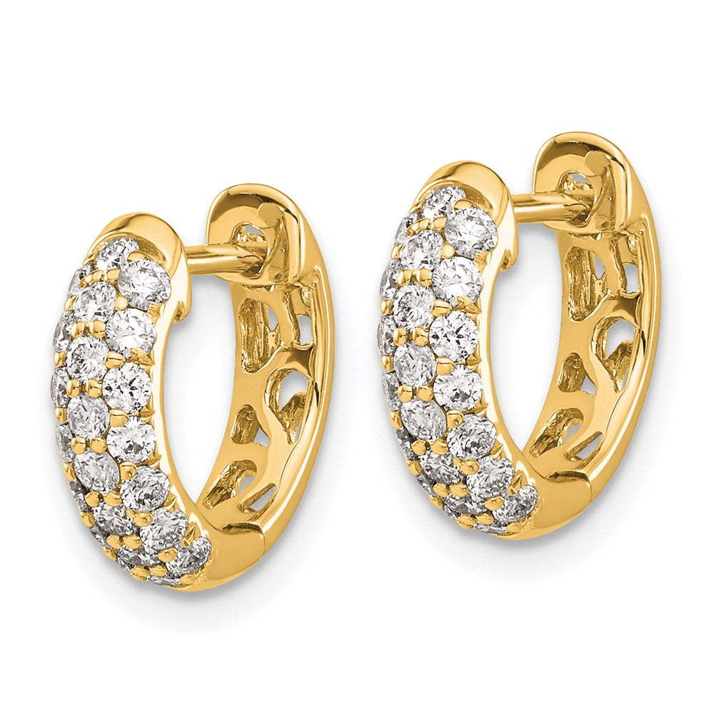 Solid 14k Yellow Gold Simulated CZ Hinged Hoop Earrings