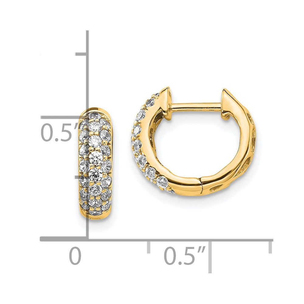 Solid 14k Yellow Gold Simulated CZ Hinged Hoop Earrings