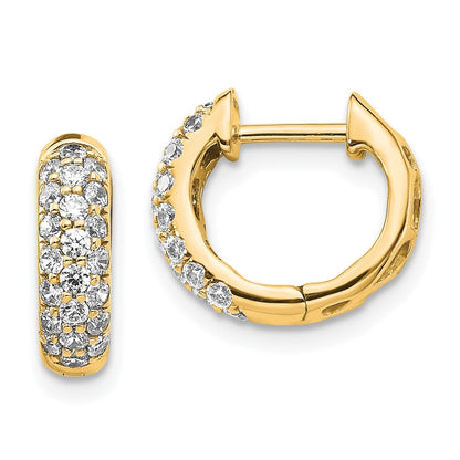 Solid 14k Yellow Gold Simulated CZ Hinged Hoop Earrings
