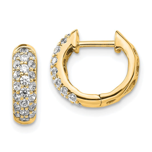 Solid 14k Yellow Gold Simulated CZ Hinged Hoop Earrings
