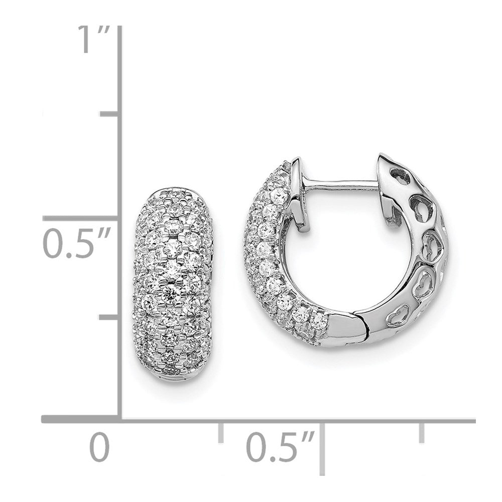 Solid 14k White Gold Simulated CZ Hinged Hoop Earrings